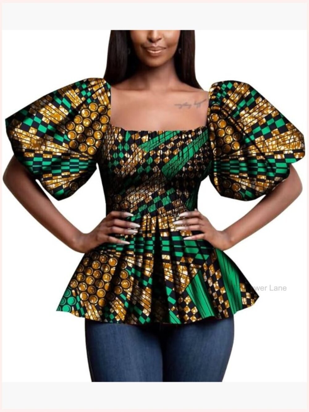 African Print Half Sleeve T-Shirt Ruffle Top Regular Fit